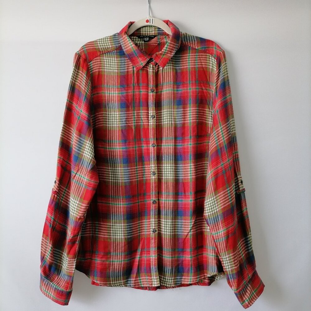 Zac&Rachel Women's Multicolor Plaid Roll Tab Long Sleeve Button-Up Shirt Size XL